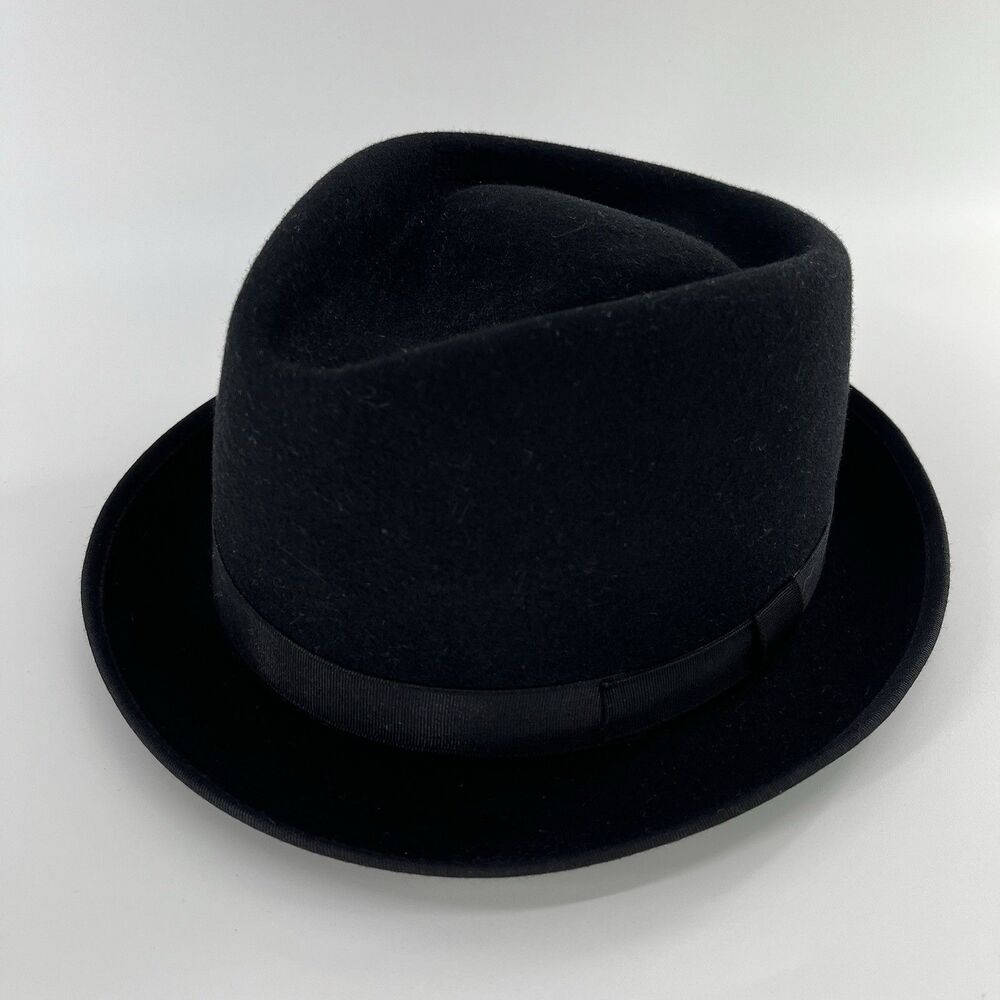 Jaxon Black Wool Felt Diamond Crown Fedora Hat Size LG Rockabilly Ska Punk VTG